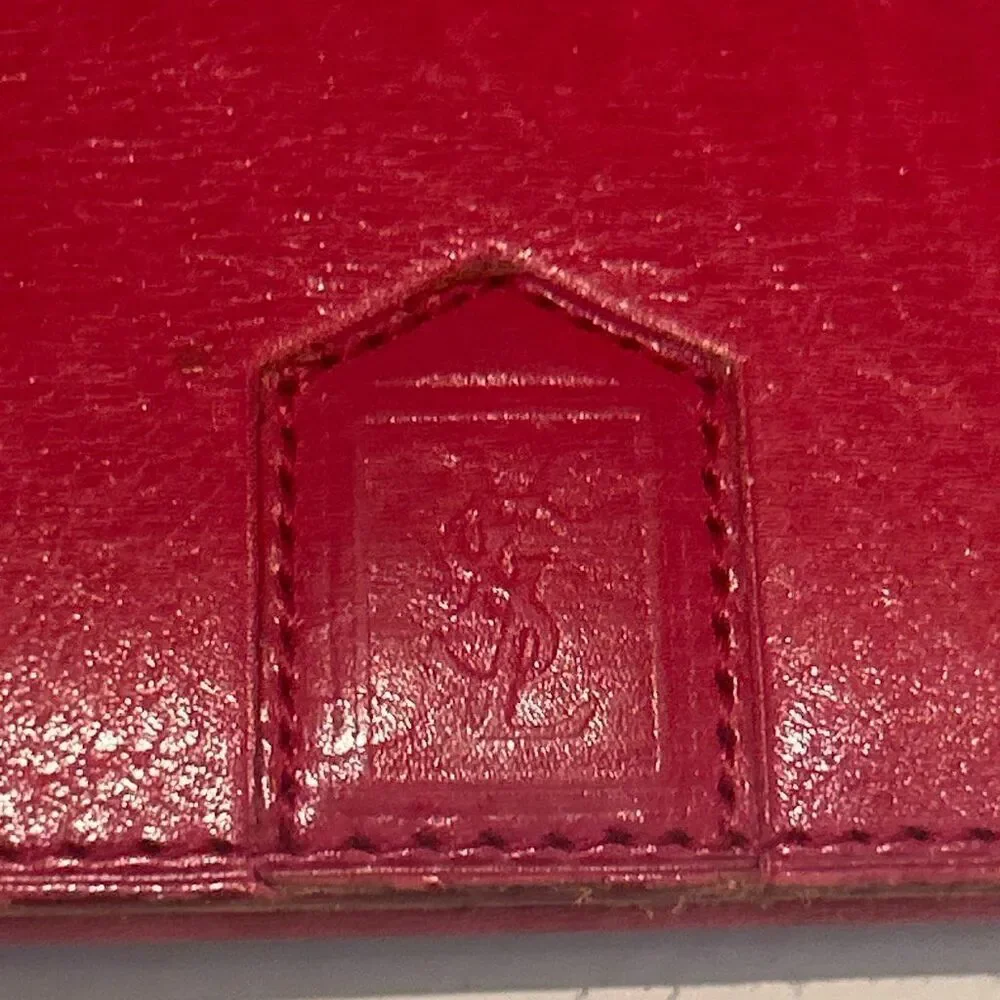 Vintage YSL Bifold Long Wallet Red Leather Gold Accent Sleek Iconic Bold Luxury